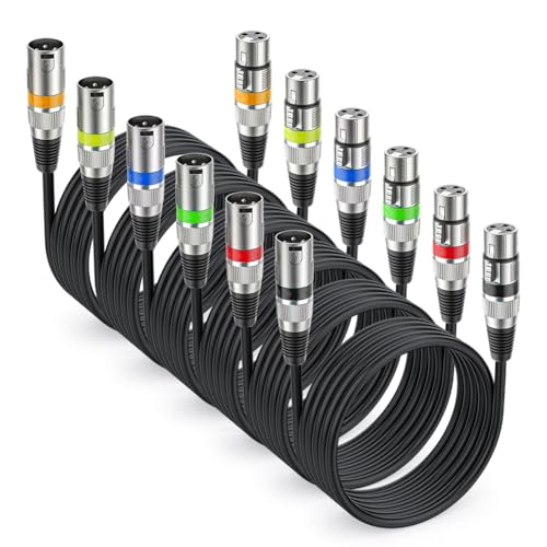 Ruioomeep 6 Stück XLR Mikrofonkabel, 1M 3 Pin Symmetrisches XLR Kabel DMX Mikrofon Anschlusskabel Stecker auf Buchse DMX Mikrofonkabel für Mikrofon, Mischpult, Lautsprechersystem