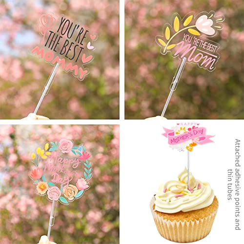 12 Pcs Happy Mother's Day Cake Toppers Love You Mom Pvc Cupcake Picks Decorations For Mother's Day Mom's Birthday Party Suppliers #TOP4