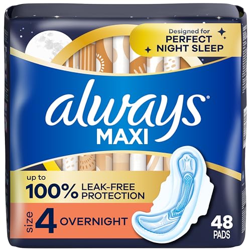 Always, Maxi Pads For Women, Size 4, Overnight Absorbency With Wi...