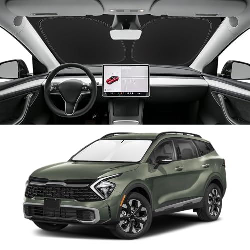 Image of Custom Fit Windshield Sun Shade for Kia Sportage 2023-2026 | Blocks UV Rays and Sun Heat, Helps Reduce Interior Temperature, Protects Dashboard from Fading, Folds Easily for Storage