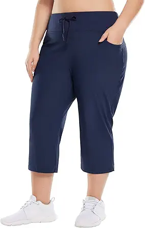 BALEAF Plus Size Capri Pants for Women High Waist Pull on Pockets Casual Summer