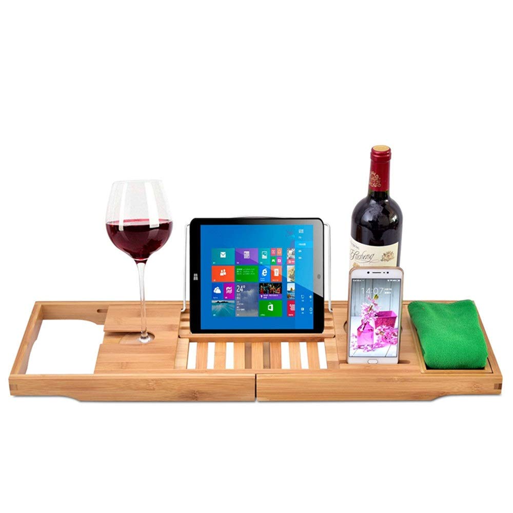 Bandeja para Bañera Estante para Bañera Bandeja para Bañera De Bambú con Lados Extensibles Soporte para Tableta para Libros Incorporado Soporte para Copa De Vino Bandeja para Bañera/Marrón,