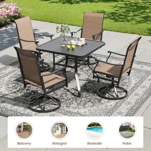 Image of Soohow Patio Dining Set for 4, 5 Piece Outdoor Table and Chairs Set, 4 x Swivel Patio Chairs with Textilene Fabric and 35 inchx35 inch Outdoor Dining Table with 1.57 inch Umbrella Hole for Poolside, Backyard