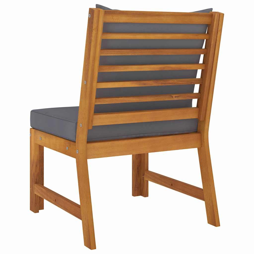 Modułowa sofa środkowa z ciemnoszarymi poduszkami, lite drewno akacjowe, odporna na warunki atmosferyczne, element sofy ogrodowej, na taras, balkon, do wypoczynku na świeżym powietrzu i
