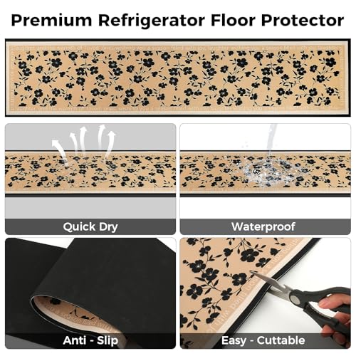 Image of Fridge Mat - 9.1 inch x 38.6 inchRefrigerator Mats with Water Absorbent, Leak-Proof Rubber Backing, Easy to Clean, Bohemian Design, Protect Floors from Spills (Floral)