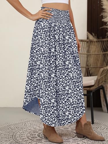 Image of ANRABESS Women's Maxi Skirts Summer Boho Floral High Waisted Flowy Swing Pleated Beach Long Skirt with Pockets