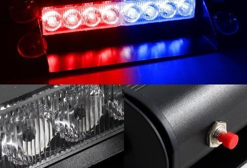 ZHOL 8 LED Visor Dashboard Emergency Strobe Lights Blue/Red