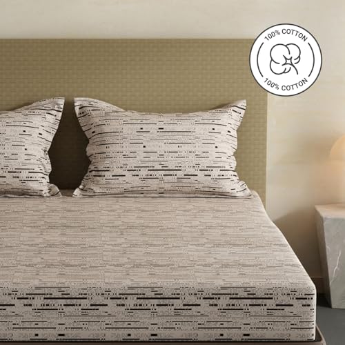 Image of Layers 100% Cotton Bedsheet for King Size Bed | Lumina Floret Collection | 144 TC Soft & Breathable | Printed with 2 Pillow Covers | Wrinkle Free & Colorfast | 3 Piece Bedding Set - White