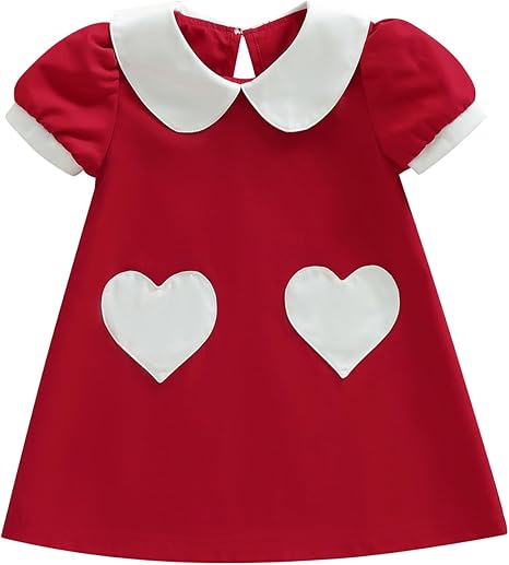 FIOMVA Toddler Baby Girl Valentines Day Dress Short Sleeve Letter Embroidery Smocked Dress Valentines Day Outfit Clothes