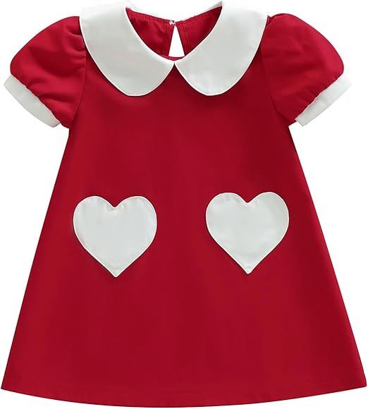 FIOMVA Toddler Baby Girl Valentines Day Dress Short Sleeve Letter Embroidery Smocked Dress Valentines Day Outfit Clothes