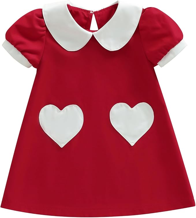 FIOMVA Toddler Baby Girl Valentines Day Dress Short Sleeve Letter Embroidery Smocked Dress Valentines Day Outfit Clothes