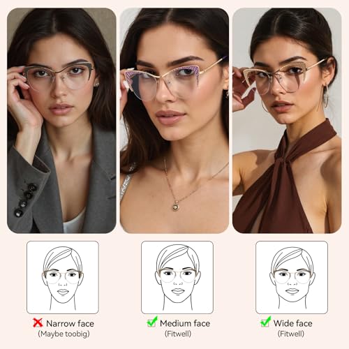 Image of Dollger Blue Light Blocking Glasses for woman Man Metal Half Cat eye glassees frame Clear Lens Computer Eyewear