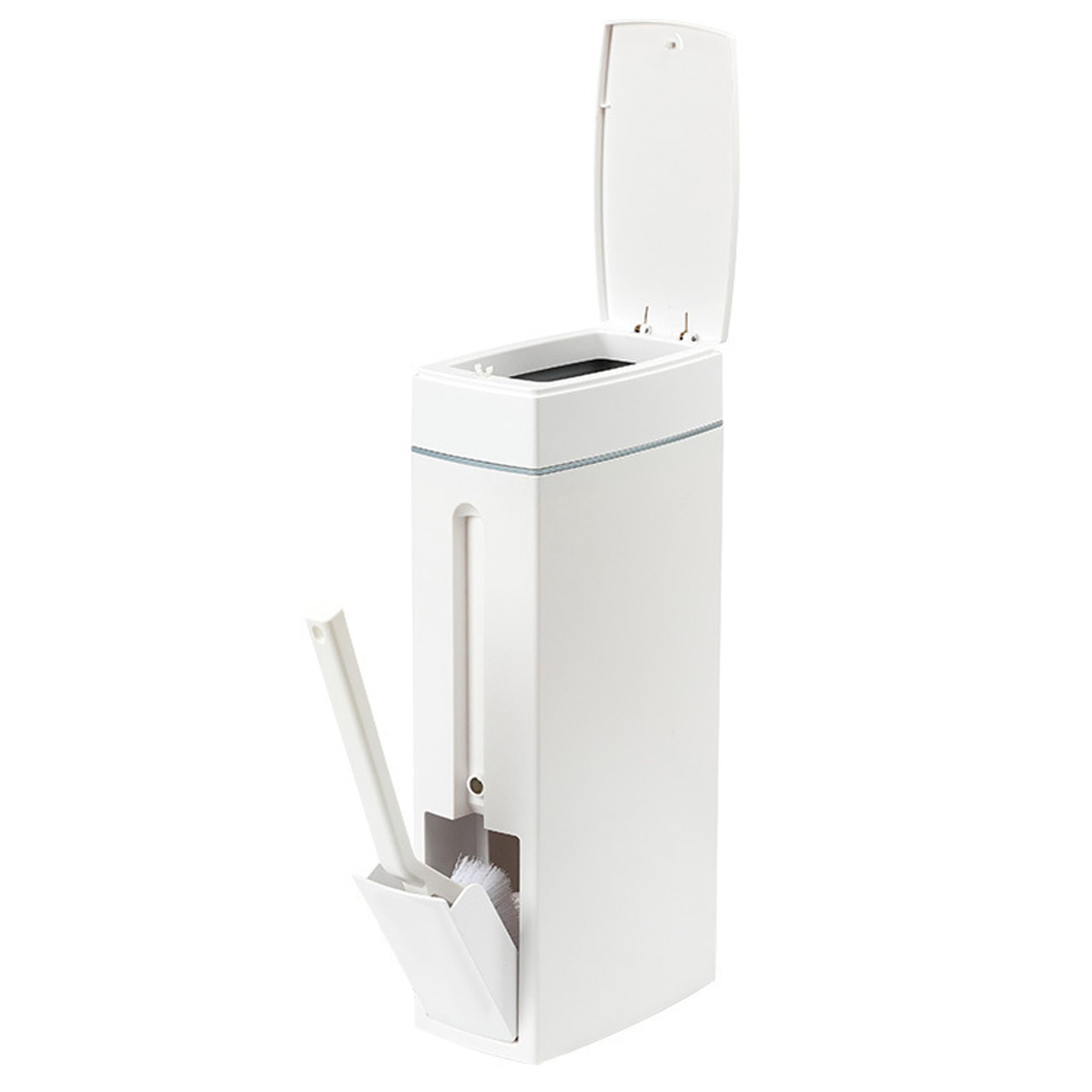 Yeaxxsqy RV Bathroom Trash Can: Slim Bathroom Trash Can and Toilet Brush Set, Lidded RV Garbage Cans for Small Spaces, White