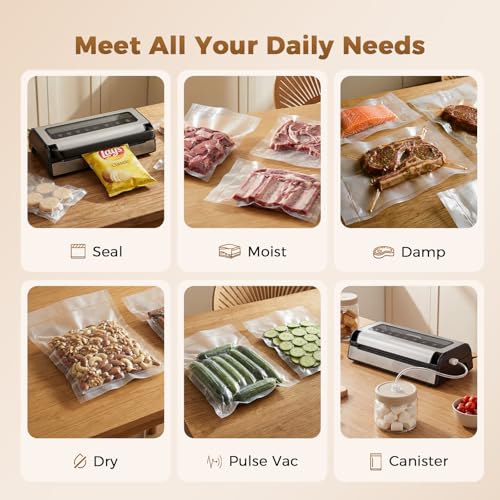 Image of Automatic Food Vacuum Sealer Machine | 180W Kitchen Vacuum Sealer for Dry, Moist & Canister Sealing | Hands-Free Suction Base, Built-in Cutter & Storage | Complete Set with 2 Rolls & 10 Bags