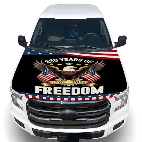 Image of American Car Hood Cover - 59x51 American Car Hood Cover Flag Bonnet Banner with 2 Adjustable Triangular Fasteners, Universal Fit for Trucks, SUV, Patriotic Car America Flag Decor