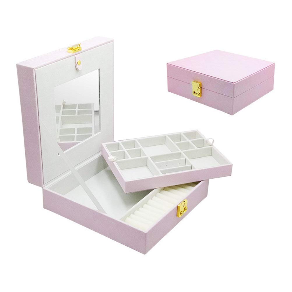 Joyero de Almacenamiento Simple de Cuero de PU con Cerradura, Pendientes, Collar, Caja de Embalaje, Estuches y exhibidores