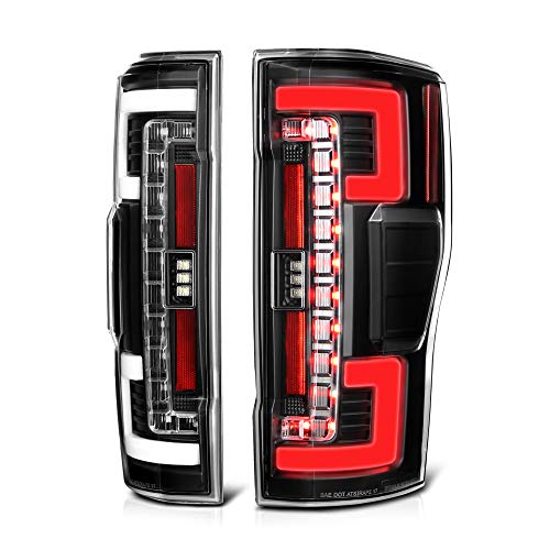 VIPMOTOZ Premium OLED Tube Black Housing LED Tail Light Lamp Assembly For 2017-2019 Ford Superduty F250 F350 Pickup Truck BLIS Model, Driver & Passenger Side