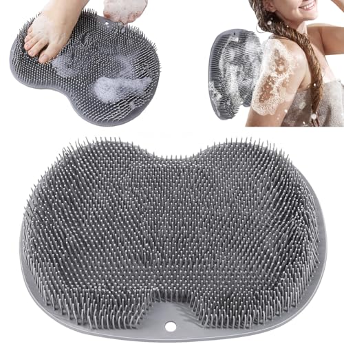 Silikon Matte Badematte Fußbürste Dusche Fußmassagegerät Fußwäscher Bath Massage Pad mit Rutschfesten Saugnäpfen für Fußpflege Entspannung Erhöhung der Durchblutung Peeling (Grey)