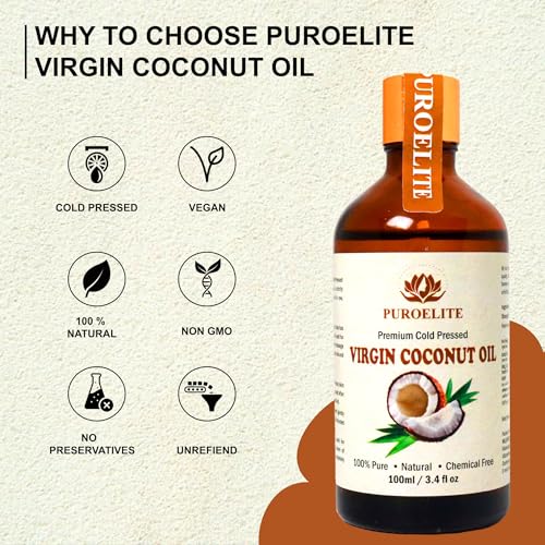 Image of Premium Cold Pressed Virgin Coconut Oil,100% Pure & Natural for Face, Hair & body Glass bottle with dropper 100 ml