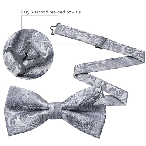 Image of YOHOWA Mens Bow Tie Set Paisley Pre-tied Bowties Adjustable with Handkerchief Cufflinks Gold Ring Set Wedding Prom Party