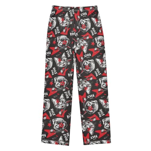 Rock Dog and Cat Boys Long Pants Soft Trousers Elastic Waist Kids Lounge Bottoms with Pockets S-XL