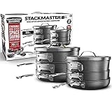 Granitestone Original Stack Master 10 Piece Cookware Set, Triple Layer Nonstick Granite Stone with Diamond infused Coating, Dishwasher Oven Safe, Non-Toxic Pots and Pans, Large, Black