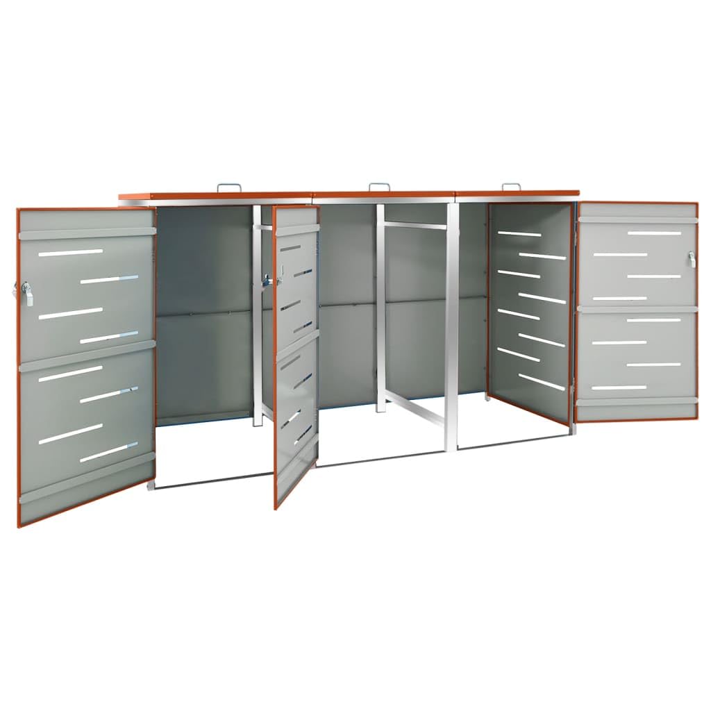 HUAKEHOM Mülltonnenbox für 3 Tonnen Abschließbar Rostfrei Müllbox Mülltonnenverkleidung Müllcontainer Gartenbox Mülltonne 207x77,5x112,5 cm Edelstahl Orange