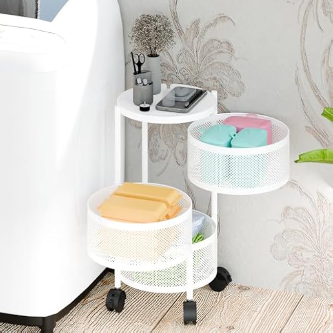 Vegetable Rack 3 Tier Rotating Kitchen Storage Rack Fruit Vegetable Storage Rack on Wheels, Storage Trolley Cart for Kitchen Household Corner Organisation-9ylBC2aQ