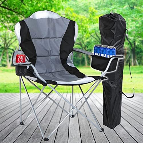 Dawsons Living DELUXE CAMPING CHAIR High Back Portable Folding Fishing Chair, Luxury Padded Seat, Heavy Duty Steel, Armrest, Lightweight, Outdoor Garden with Cup Holder and Cooler Bag