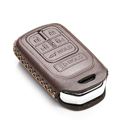 Vitodeco Genuine Leather Smart Key Keyless Remote Entry Fob Case Cover Compatible For 2014 - 2019 Honda Odyssey (6 Buttons, Brown) #TOP2
