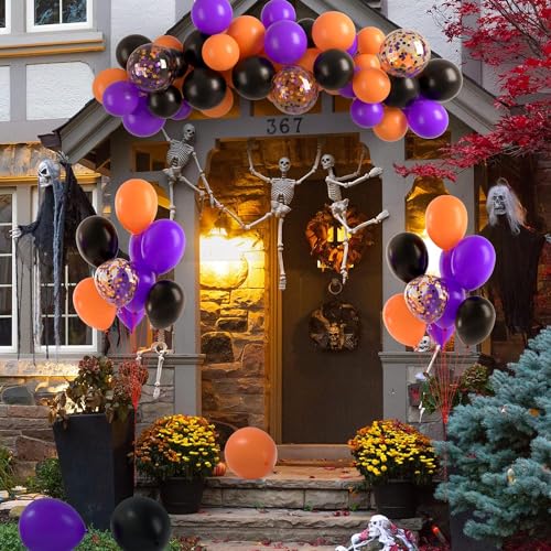 Image of Rozi Decoration Pack of 35 Black Orange Purple Balloons - 9 Inch Latex & Confetti Balloon Set, Metallic Balloons for Birthday, Halloween, Haunted Theme, Party Decorations
