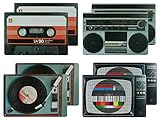 Größe ca. 43,5 x 28,5 cm Bada Bing 8er Set Tischset HiFi Geräte Retro Look Plattenspieler Testbild Ghettoblaster Kassette