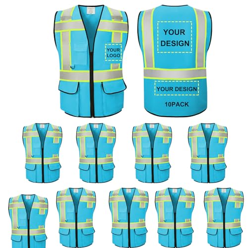 Reflective Vest Class 2 Safety Vests ANSI with Pockets Zipper High Visibility Construction Uniform