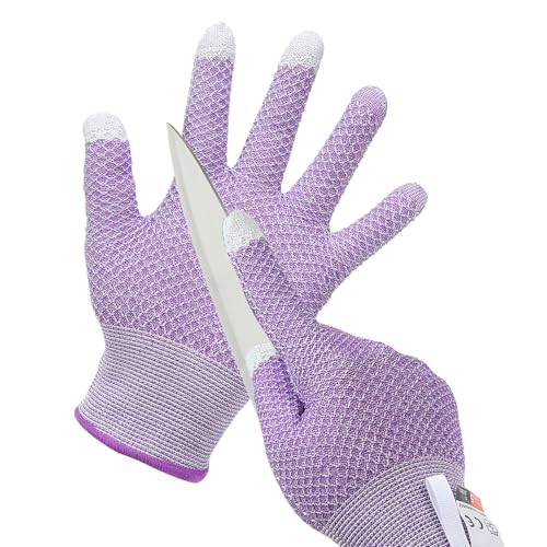 PATIKIL Guanti Antitaglio Resistente Al Taglio Livello 5 Touchscreen Guanti Da Lavoro Per Cucina Anti Taglio Per Affettatrice Ostriche Intagli Legno Scultura Colore Viola Taglia Piccola