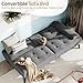 Shintenchi Futon Sofa Bed, Velvet Foldable Couch Reclining Sleeper w/Removable Armrests, Upholstered Loveseat w/Folding Cup Holders for Home, Office, Dark Gray