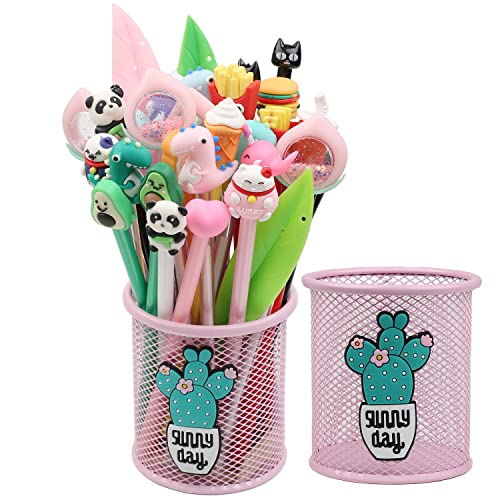 36Pcs/Bulk Novelty Cute Pens Kawaii with Funny Cactus Pouch Pen Holder, Letitshine Creative Fun Cat Dinosaur Peach Food Whale Animal Korean Stationery School Journal Supply for Women Kids Girl Adults