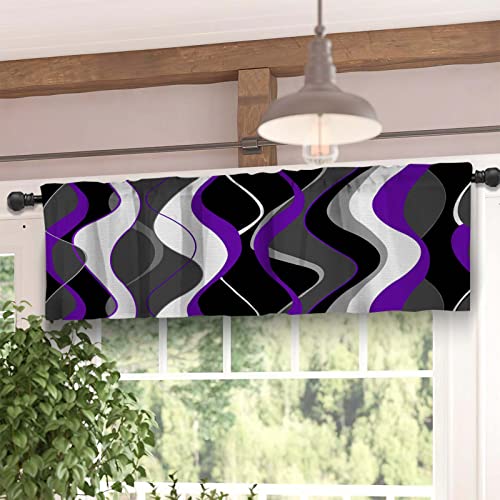 Kinuuis Purple Kitchen Curtains And Valances Set, Wave Stripe Kitchen Window Curtain Set,Abstract Art Window Tier Curtains For Kitchen Café, Laundry, Bedroom(36" Tiers Set，3 Panels) #TOP5