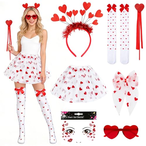 TGKYK Amor Kostüm Damen Zubehör 7 Stück Amor Kostüm Accessoires mit AMORE Haarreif Tüllrock KostüM Herz Valentinstag Kostüms AMORE Kostüms Damen für Damens Karneval