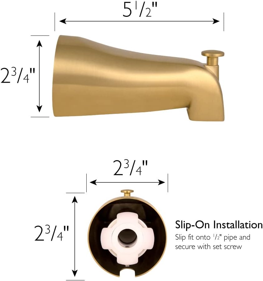 Design House 583880 Slip-On Pull-Up Wall Mount Tub Diverter Spout, Satin Gold