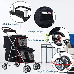 Dog Strollers for Small Medium Dogs Cat Strollers for 2 Cats Double Pet Strollers Doggie Stroller, Foldable Doggy Stroller Pet Carriers with 4 Wheels&Soft Pad, Black Dog Strollers for Small Medium Dogs Cat Strollers for 2 Cats Double Pet Strollers Doggie Stroller, Foldable Doggy Stroller Pet Carriers with 4 Wheels&Soft Pad, Black