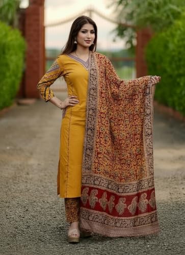 Image of GoSriKi Women's Rayon Viscose Straight Kurta Set with Palazzo and Dupatta | Stylish Long Kurti Dress for Festive, Party, and Ethnic Wear