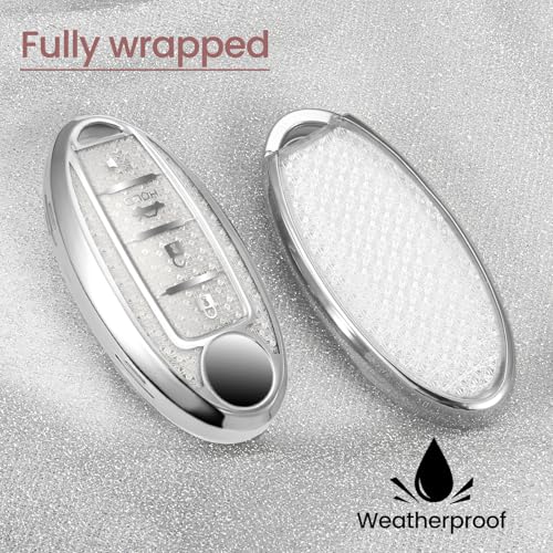 Image of for Nissan Key Fob Cover with Fashionable Zirconia Wristlet Keychain, Enchanting Diamond Patterns Soft Case for Murano Pathfinder Rogue Titan Versa (4 Button) (White, B)