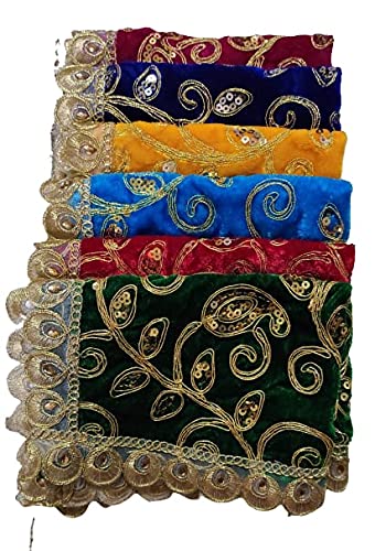 Prisma Collection Mata ki Chunri Set of 6 velvet golden jari and sequence work size 11 * 15 inch(Jari Chunri)