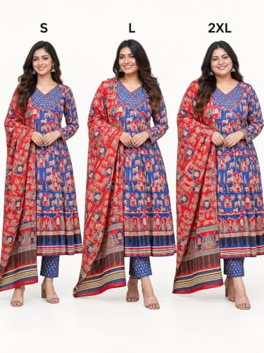 Image of Leriya Fashion Kurta Sets for Woman | Printed Jaipuri Ajrakh Kurta Set With Dupatta for Women | Kurti Set for Woman | Anarkali Suit for Women | Traditional Anarkali Salwar Suit for Party Outfits Kurtis