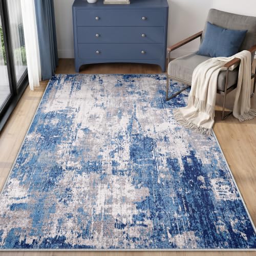 INOVADAY Abstrakt Waschbarer Teppich 90x150 cm Blau/Grau – Ansicht 1