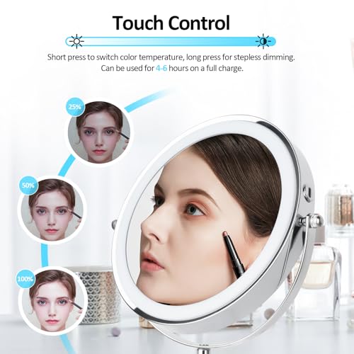 8-Makeup-Mirror-with-Lights-Rechargeable-1x10x-Magnifying-Mirror-with-3-Colors-360-Rotation-Double-Sided-Rechargeable-Desk-Cosmetic-Mirror-Touch-Dimming-LED-Lighted-Makeup-Mirror