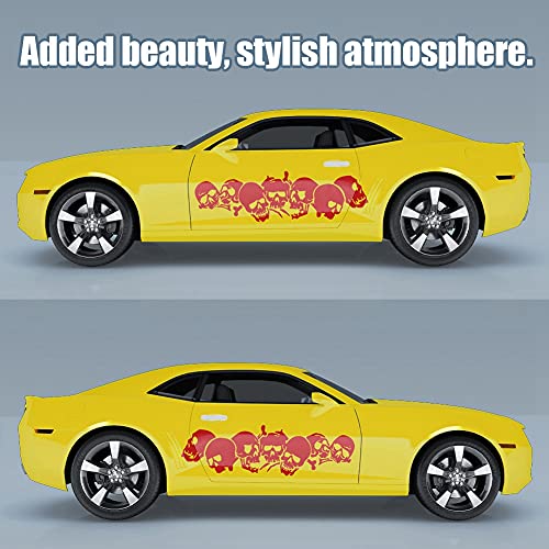 Image of Skull Pattern Auto Side Body Decals Sticker Skull Row Graphics Car Racing Sport Decoration Sticker Self Adhesive Vinyl Sticker 59.06'' x 15.75'', Red