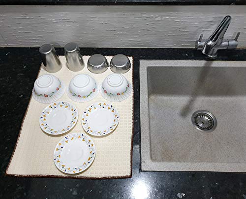 Image of Store2508 Microfiber Reversible Dish Drying Mat (Pack of 2) (38 * 51 Cm Each) (Ivory)