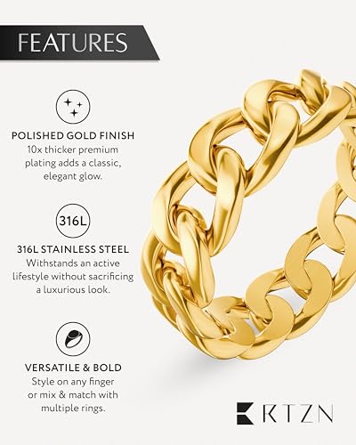 RTZN® Cuban Link Ring for Men — 6MM Premium Stainless Steel Gold/Silver Chain Ring for Men and Women — 100% Waterproof & Non-Tarnish Mens Chain Link Rings (Size: 6-12)4