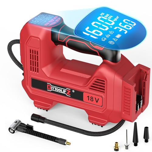 DIYtoolifz 160PSI Cordless Tire Inflator Compatible with Milwaukee 18V Air Compressor, Portable Air Pump Automatic Shut Off, LED Light, Digital Pressure Gauge for Cars Motorcycles Bikes (Tool Only) by DIYtoolifz - Used condition - US$35.51